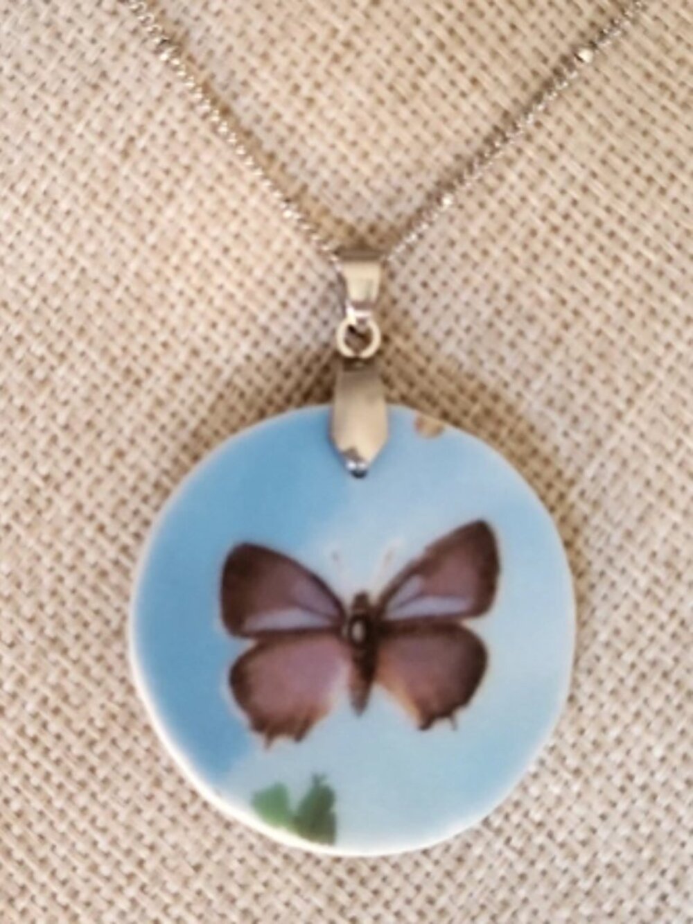 Butterfly broken china pendant from vintage 1992 plate